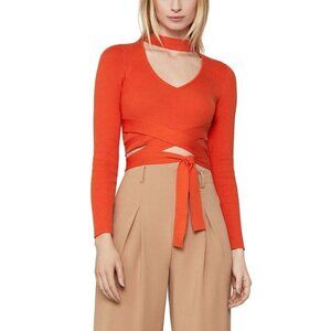 BCBGMAXAZRIA Women's Cropped Tie Sweater Orange Size X-Small